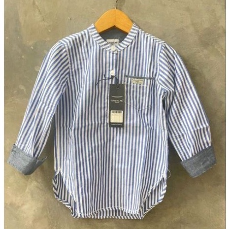 Kurta Anak Lengan Panjang Salur Putih Biru
