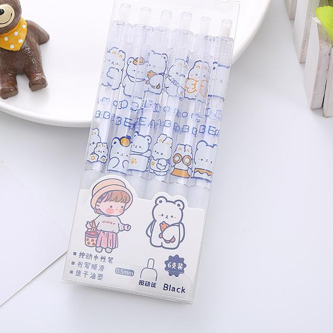 

qgia -50 6 Pcs Pena Pulpen Set Motif Beruang IDG-ST0077 EF0