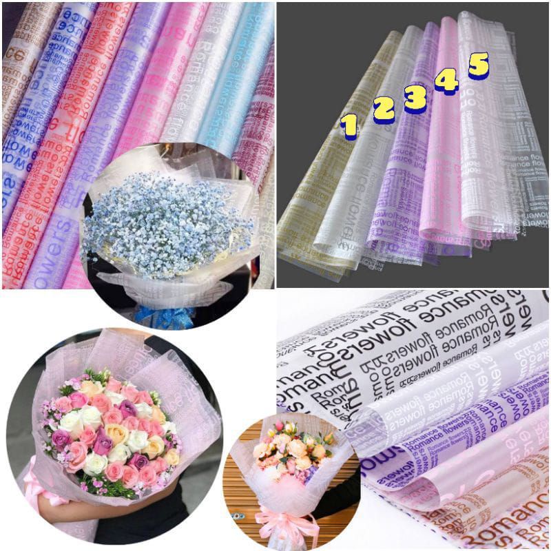 

5 Lembar Cellophane Translucent English Paper Water proof - Kertas Buket motif - Free Packing - Waterproof - Kertas Buket Motif - Flower Wrapping Paper