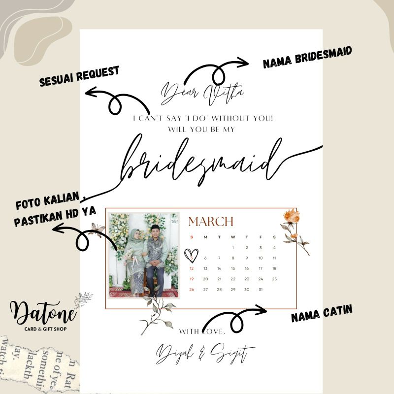 

bridesmaid card kalender style