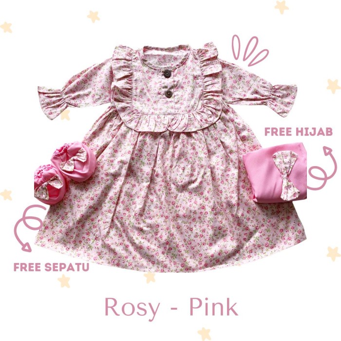 gamis anak gamis anak balita perempuan baby bayi katun jepang RAINA - rosy-pink(G3A5) gamis anak put