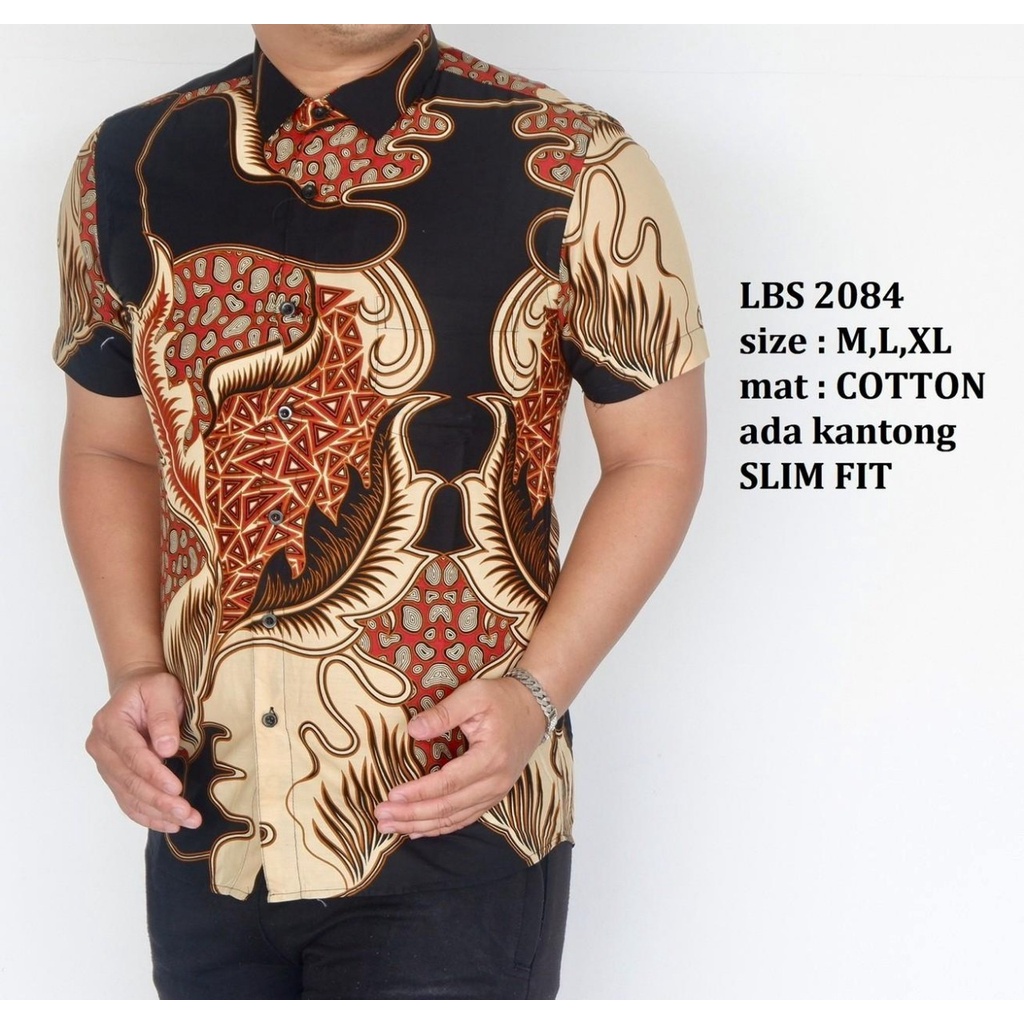 Baju Batik Pria Slimfit Kemeja Lengan Pendek Hem Slim Fit LBS 2084