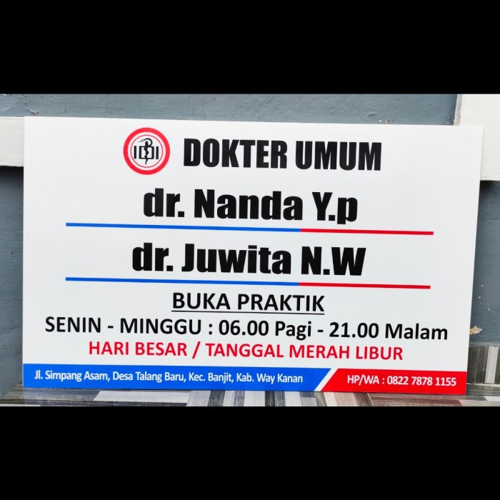 Terlaris Plang Acrylic Ukuran 60X90 Papan Akrilik Praktek Bidan Dokter Perawat - 1 Sisi, Tanpa Lis