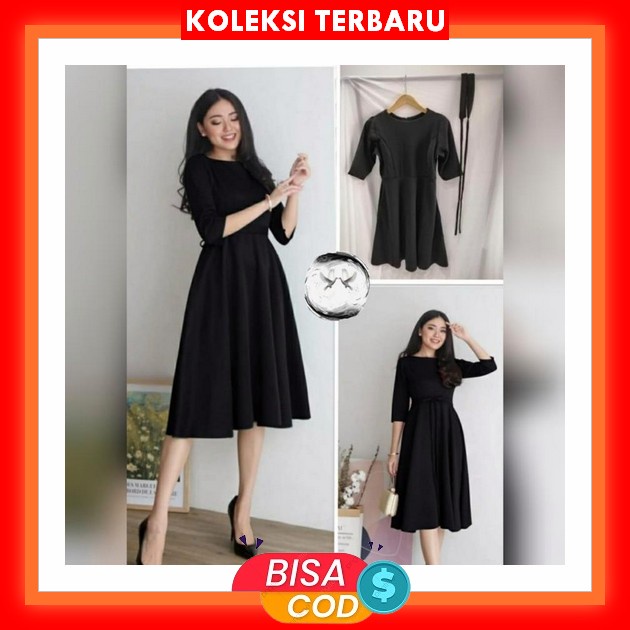 Dress Korean Style Fashion Korea Dewasa Pesta Remaja Kekinian Pendek Wanita Cewek Lebaran Midi Dres 