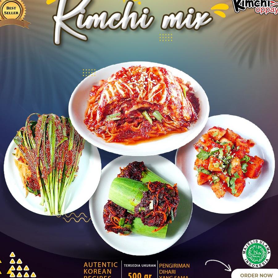

Kimchi 500Gr X 4 Varian Kimchi Sawi,Lobak,Daun Bawang,Timun, 500 Gr
