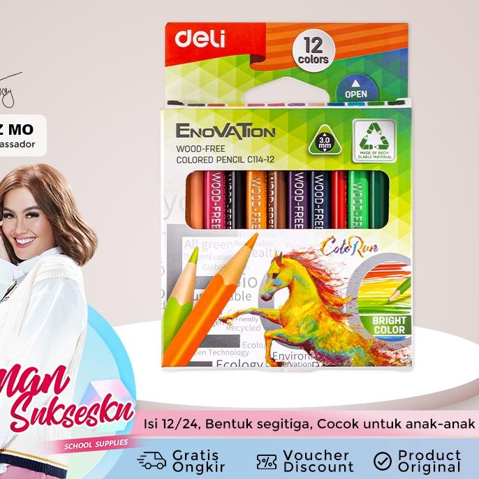 

6.6 Sale | KI3 | Deli Color Run Color Pencil / Pensil Warna 12 Warna Desain Segitiga Wood-Free EC114