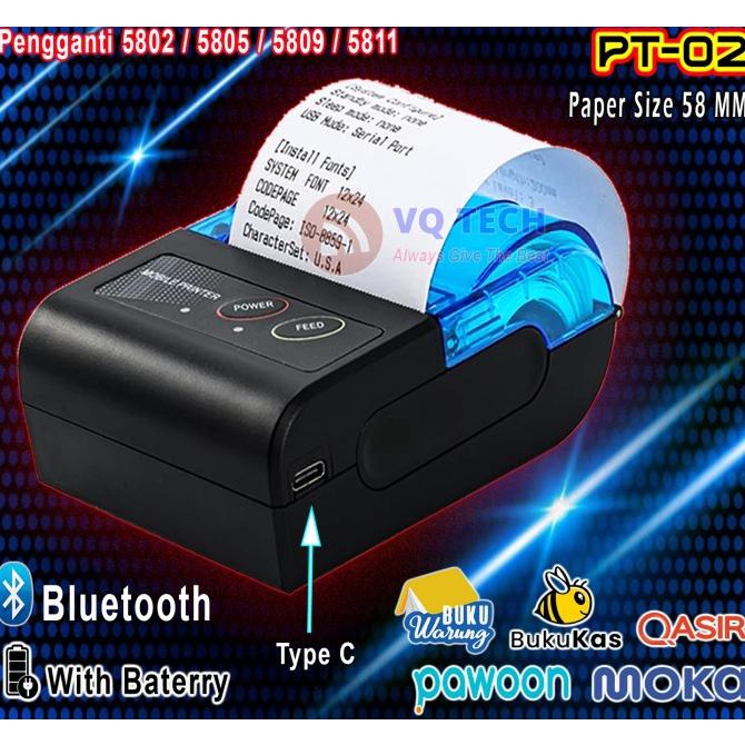 Printer Thermal Bluetooth PT02 Support Moka Pos