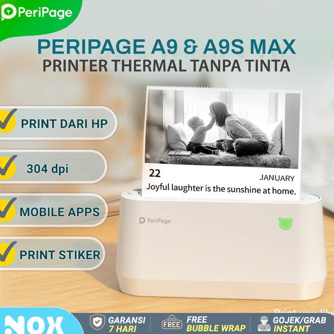 Printer thermal tanpa tinta Peripage A9 & A9s Max 304dpi label stiker