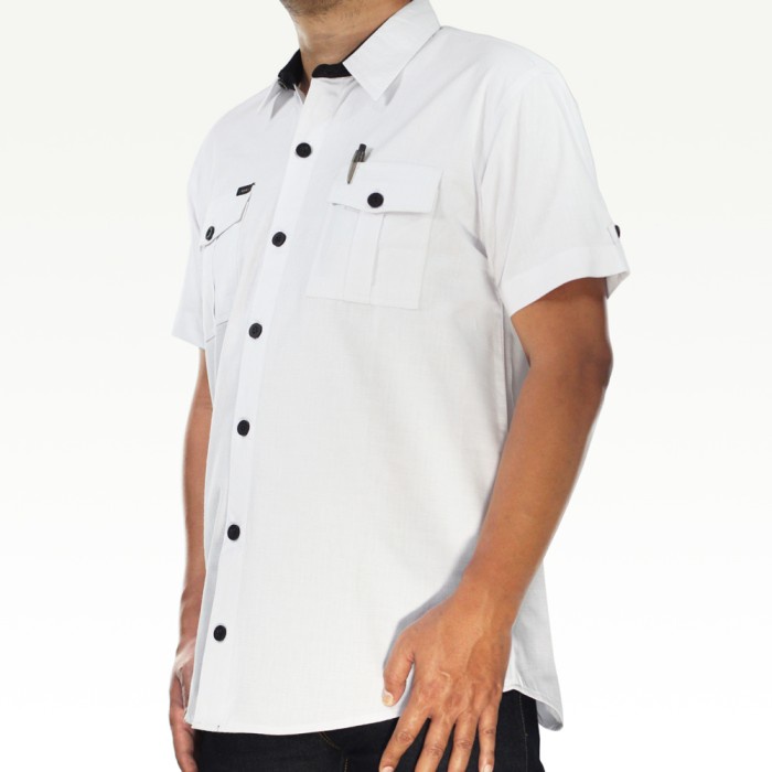 Kemeja Pria Kemeja Pendek Kerja Lapangan Pria Big Size Jumbo Baju Hem Pdl Outdoor - Putih, 4XL(H8O7)