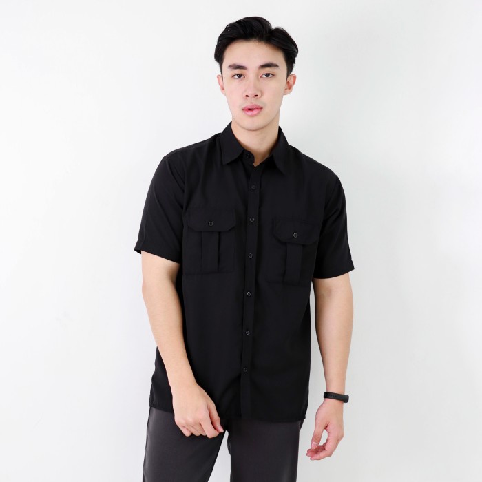 Kemeja Pria MSMO MEN Gilian / kemeja pria lengan pendek premium - Black, M(P3O2) ORIGINAL GRATIS ONG