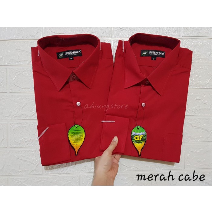 Kemeja Pria KEMEJA PRIA GREENFALO - KEMEJA LENGAN PANJANG PRIA WARNA MERAH CABE - MERAH CABE, S(G2Q7