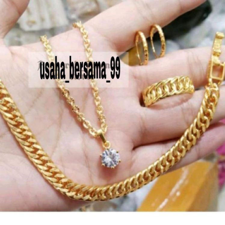 Sekarang Promo Terlaris ♥✅COD✨Perhiasan Wanita set perhiasan wanita titanium asli anti karat lapis e
