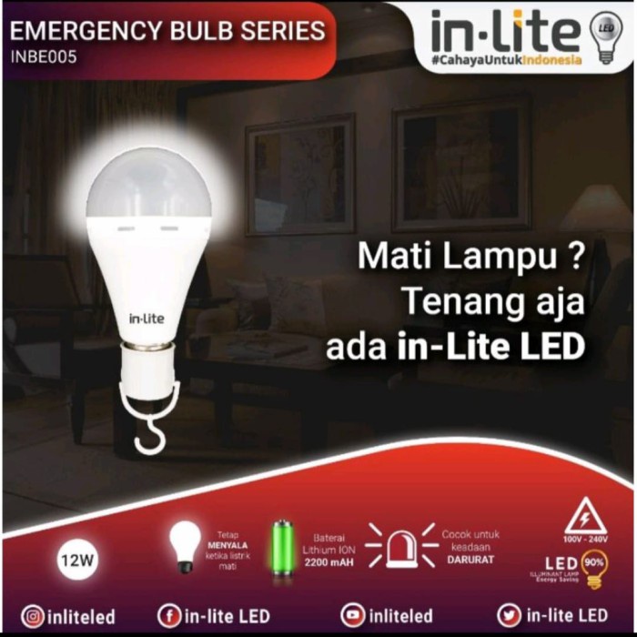 lampu Bohlam IN LITE / Lampu INLITE LED Bulb Emergency+Batrai 13 W 15 W 18 W - 13 Watt In-Lite(A4J8)