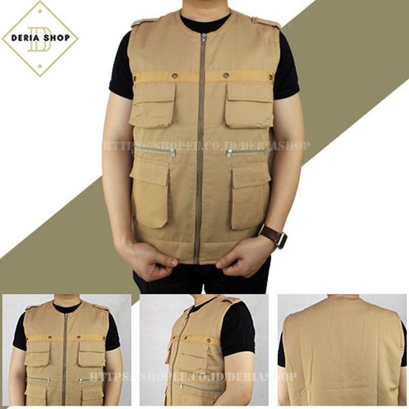 [KODE VREMC] Jaket Rompi Bahan Drill Pria Kerah Oblong Baju Vest Tactical Cowok Lapangan Outdoor Cow