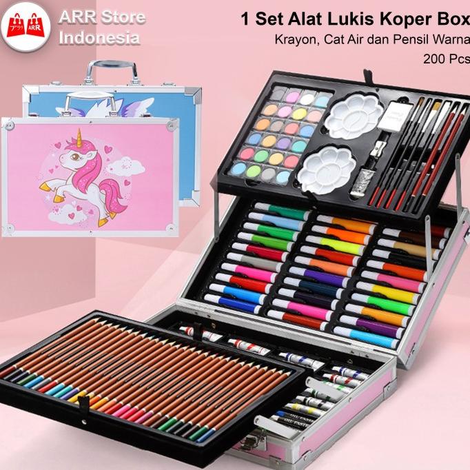 

Crayon Set Alat Lukis Mewarnai Anak Set Koper 200 Pcs Pensil Warna Set