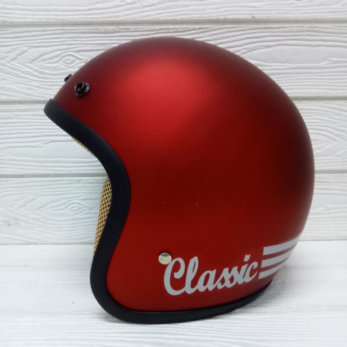 HELM BOGO RETRO DEWASA CEWEK COWOK HELM POLOS CLASSIC GARIS 3 FULL LEH