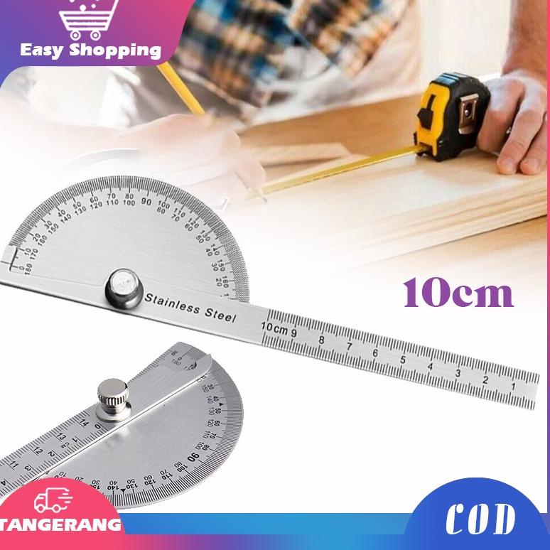 

[KODE FNPRD] 180 Derajat Busur Derajat Stainless Protactor Alat Ukur Sudut 100mm Degree Protractor Busur Protractor Penggaris Jangka