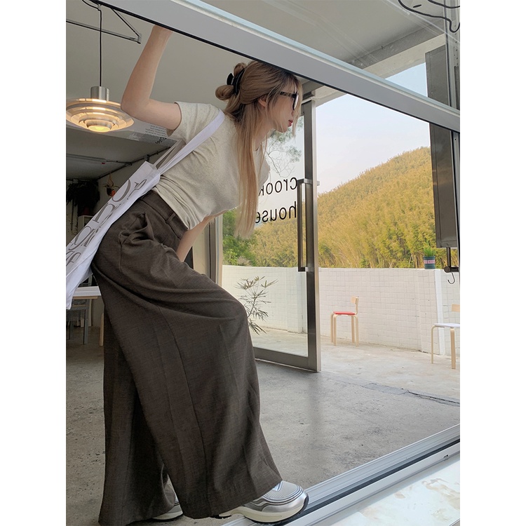 Red Kasual Gadis Panas Setelan Wanita Slim Lengan Pendek T-shirt Musim Panas Pinggang Tinggi Perapi Celana Lebar Kaki Celana Longgar celana Two-Piece Set