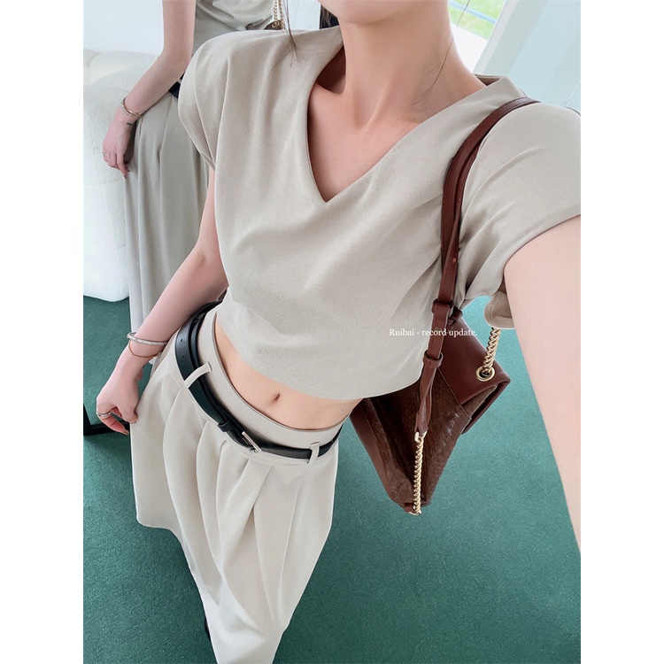 Red Temperamen setelan berkualitas tinggi hot girl pendek T-shirt top wanita musim panas rok pinggang tinggi rok panjang dua potong set