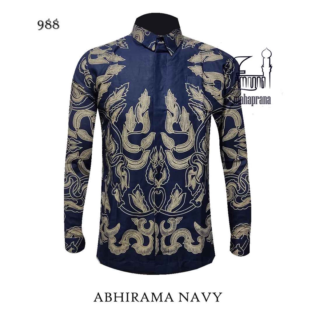 BATIK MAHAPRANA Motif ABHIRAMA NAVY Atasan Kemeja Batik Pria Lengan Panjang Full Furing MHP-988