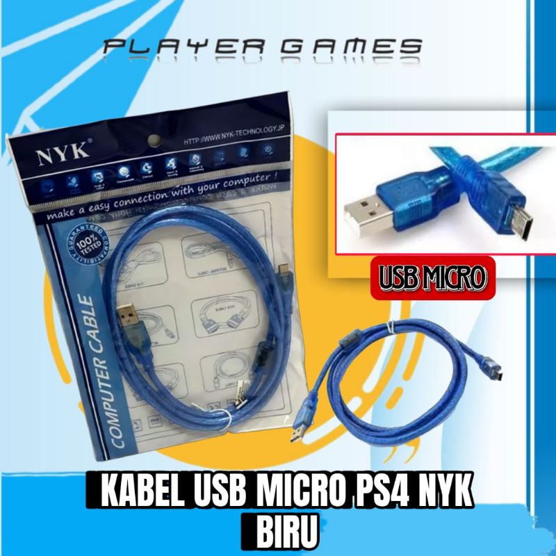 KABEL USB NYK BIRU PANJANG 1,5M PORT MICRO USB FOR PC/PS4