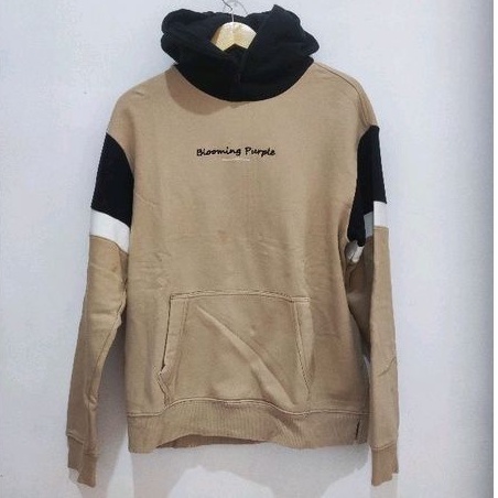 Hoodie Pria Polham Size On Tag 95 INA L dengan Desain Blooming Purple dan Warna Cokelat Hitam Putih
