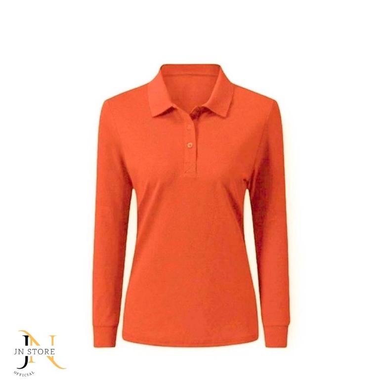 [KODE ZKGCM] [KHUSUS PANJANG] KAOS POLO LENGAN PANJANG WANITA | WARNA CARROT ORANGE | OREN WORTEL | 