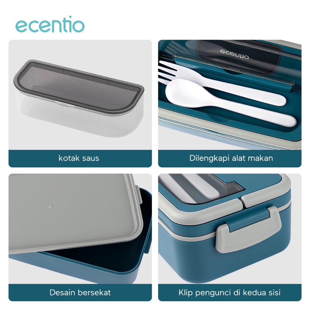 ecentio Kotak tempat makan single susun 800ml dan 40ml sauce 40ml Sauce Cup Sendok set container microwavable/lunch box single Layer/BPA free/Free Sendok