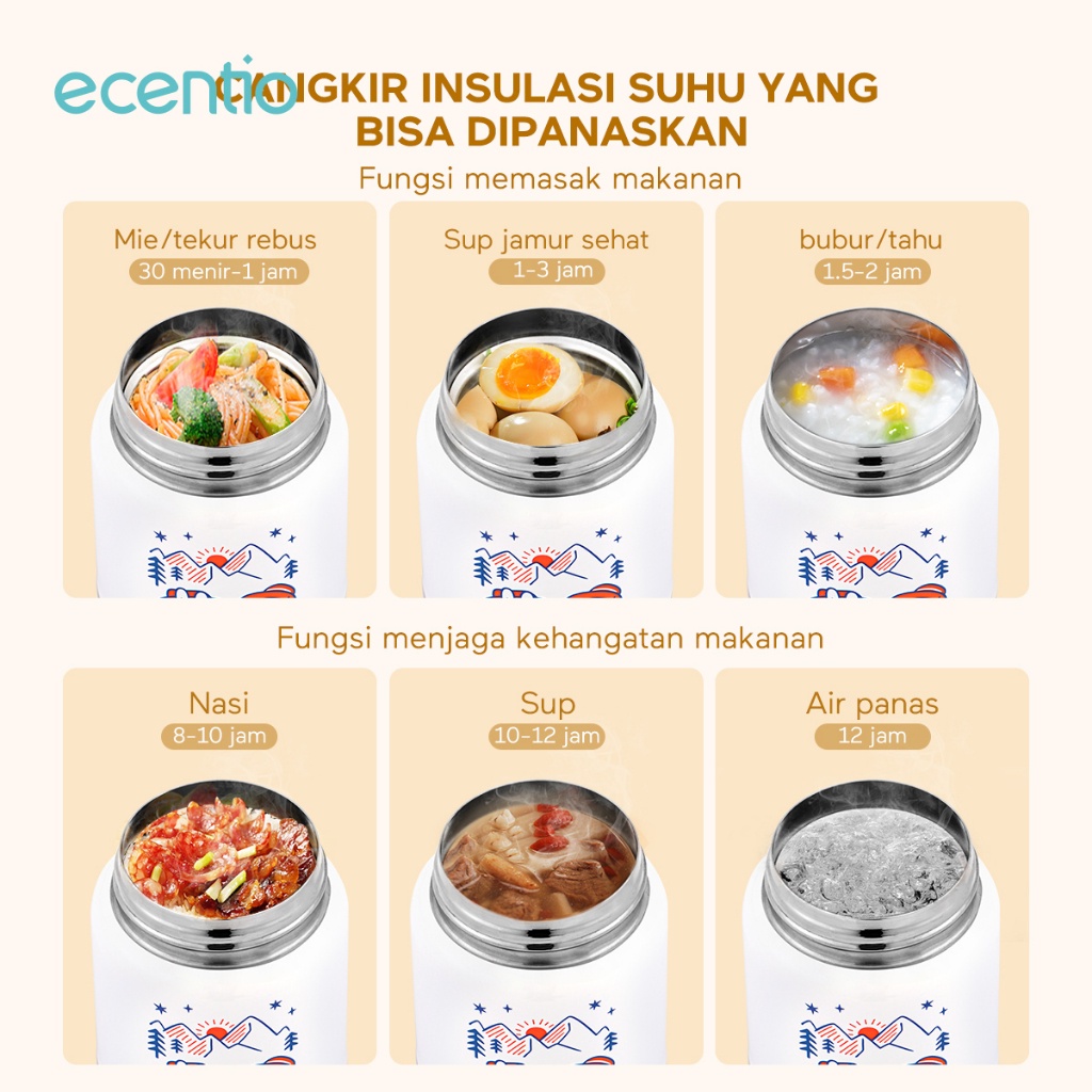 ecentio Termos Makanan Food Jar TAHAN 24hrs termos sup cooking portable 300ml 304 stainless seri&quot;Journey&quot;/termos kecil anti tumpah