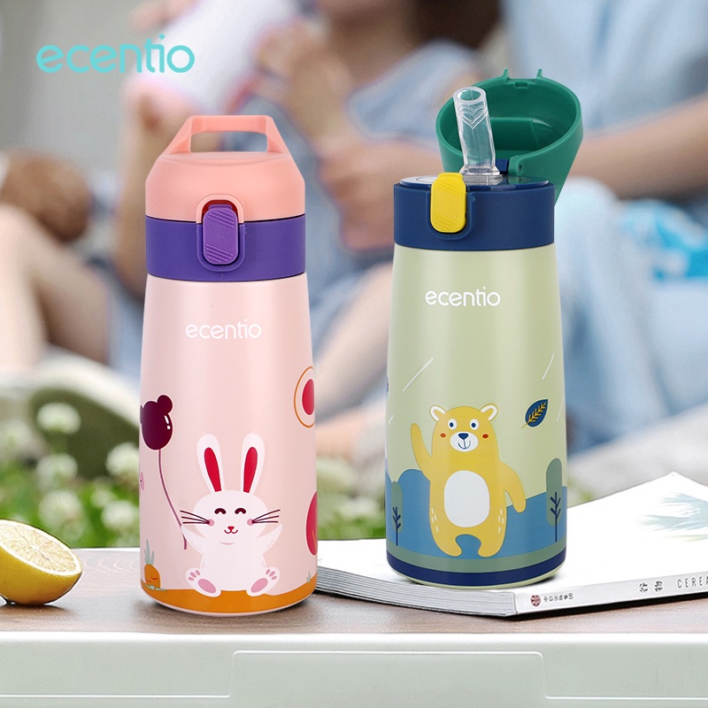 ecentio termos air panas mini anti tumpah 400ml stainless steel tas termos minum 304/tumbler minum termos sedotan kids/termos mini