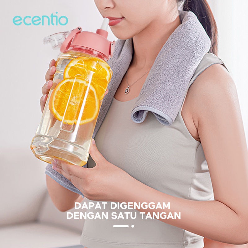 ecentio botol minum Silicone sekolah 1000ml botol tas serut portable/ tumbler minum aesthetic Olahraga 1000ml PC