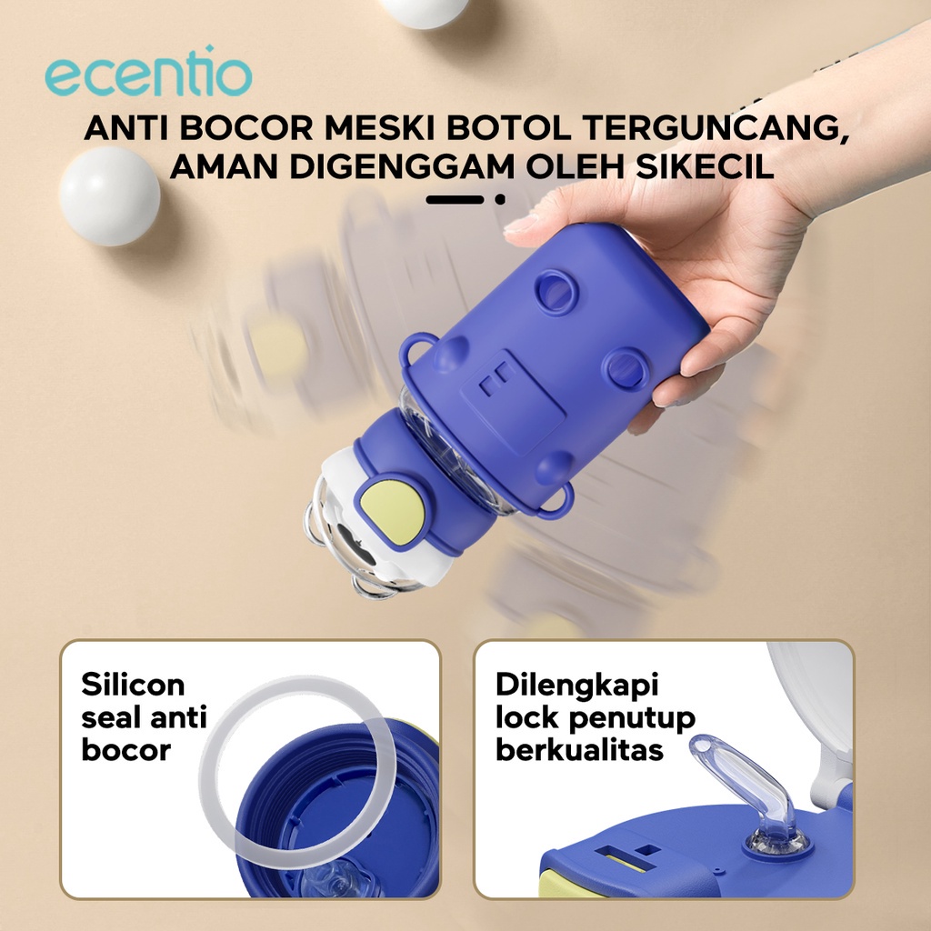 ecentio tumbler minum anak sedotan 600ml dan tas silikon portable/botol minum Anti Bocor Tahan Jatuh/BPA Free