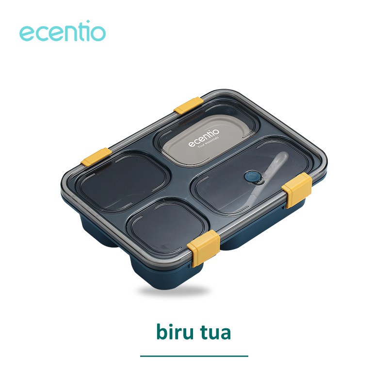 ecentio Kotak bento 3/4 Grid PP/lunch box 1300ml Free Sendok Sumpit BPA Free Kotak Tempat Makan