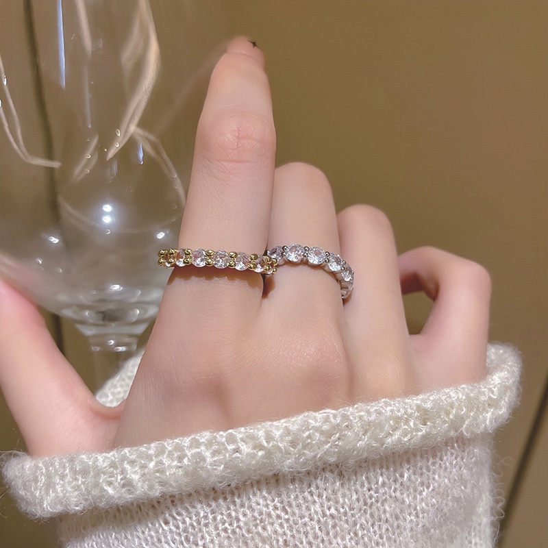 Gaya Baru Super Berkilau Indah Zirkon Cincin Sederhana Adjustable Pembukaan Jari Telunjuk Rings