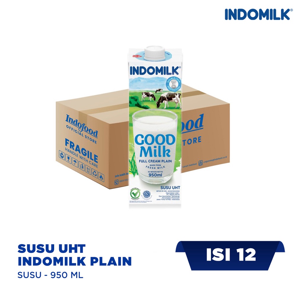 

1 ctn - Susu UHT Indomilk GoodMilk 950mL Plain