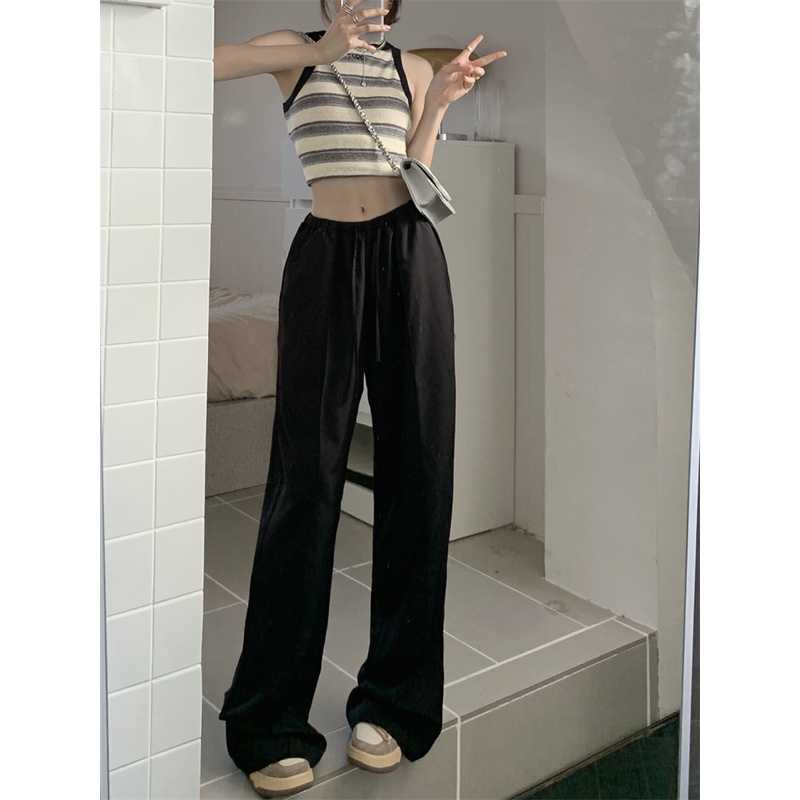 ✱celana wanita import apricot drawstring drape casual pants women s summer tencel pinggang elastis longgar sempit lebar kaki celana mengepel celana celana wanita celana highwaist