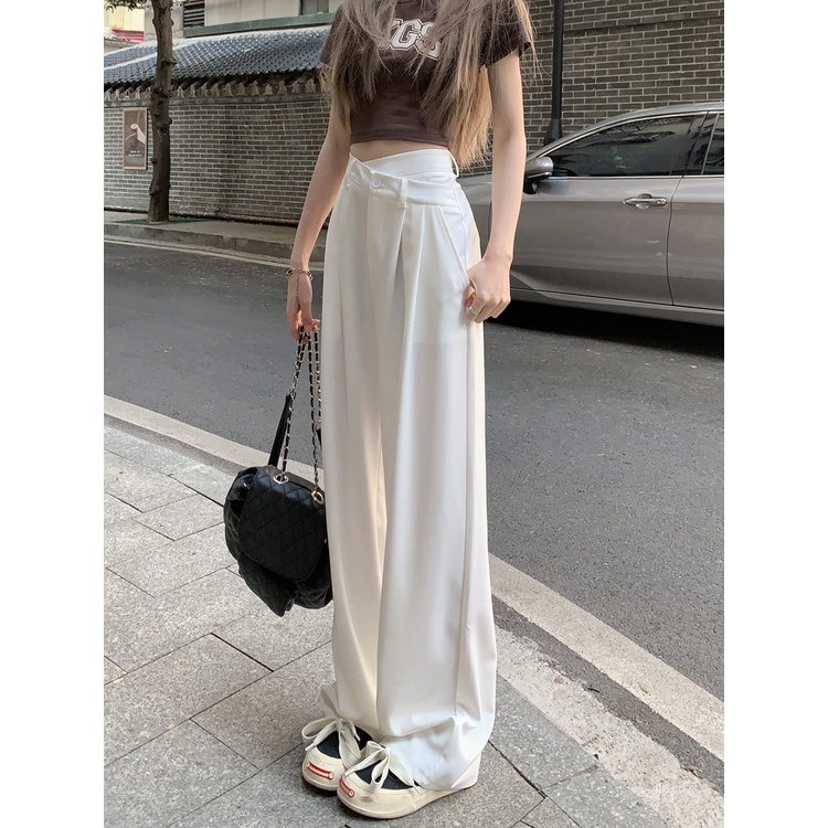 ☄۞▧celana wanita import versi Korea dari drape suit kasual celana wanita musim panas pinggang tinggi celana longgar berkualitas tinggi celana lurus lebar kaki celana celana wanita celana highwaist