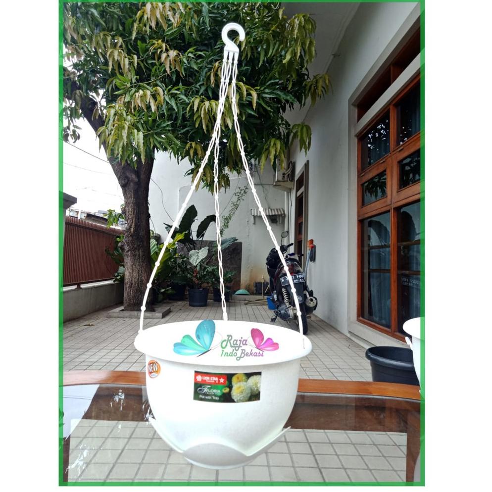 COD✔️ Pot Gantung Clover 10 Putih 24 Cm Lion Star Putih + Tatakan - Pot Gantung Gardenia Putih Pot H