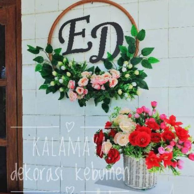Ring Bunga Dekorasi Custom Nama Lingkaran Ranting Hias Rustik Lamaran Rotan