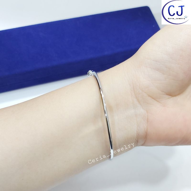 Gelang Tangan Wanita Perak Asli Silver 925 Lapis Emas Putih Model Bangle Bulat Variasi Permata Bulat bulat Full - Perhiasan Perak Asli