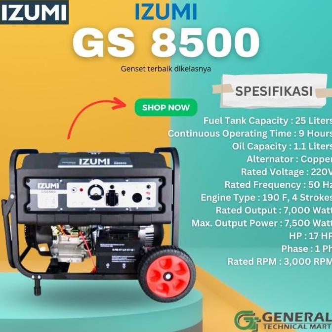 Gojek Instant! Izumi Gs 8500/Gs8500 Genset/Generator 4 Tak 7000 Watt