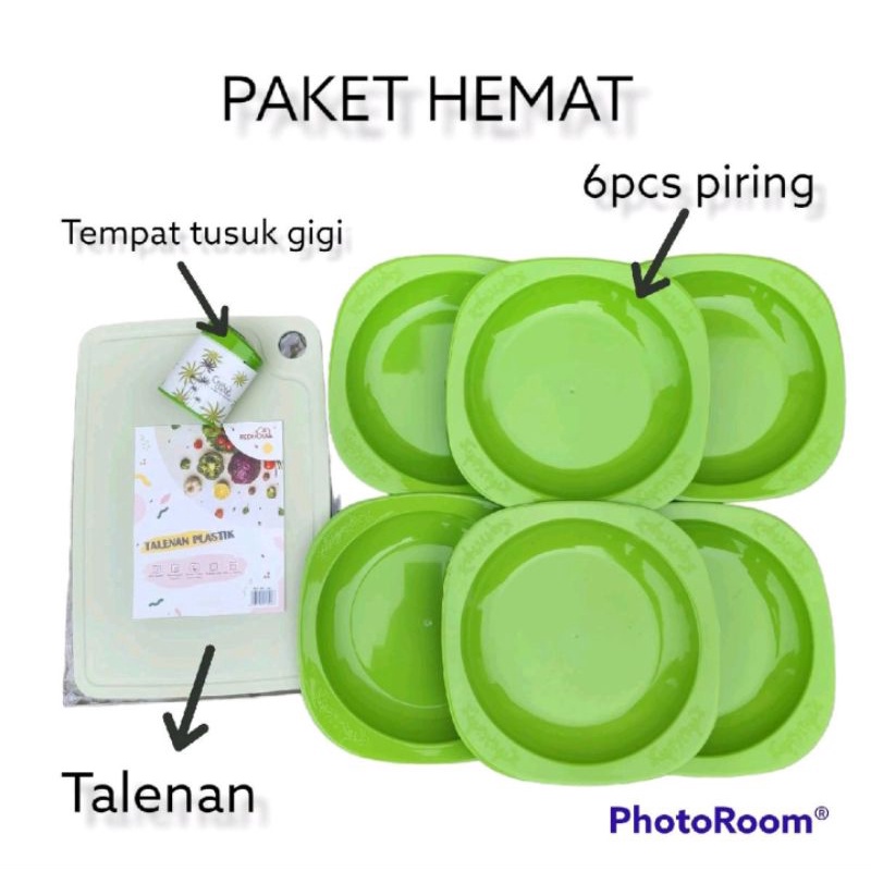 (keluargastore)Paket hemat (talenan redhouse + 6pcs piring melodi + tempat tusuk gigi motif bunga)