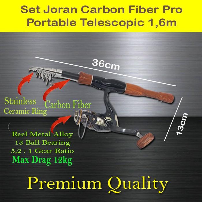 Set Joran Pancing Carbon Fiber Pro Mini PortableTelescopic Wooden 1,6M