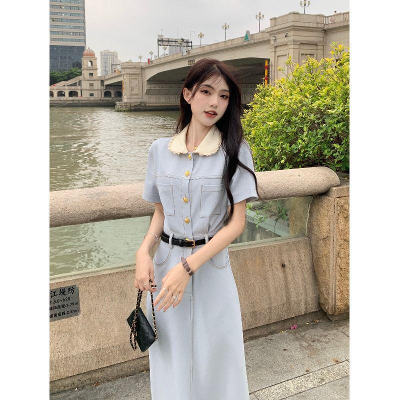 dress floral korea Hong Kong Rok Gaya Vintage Gaya Barat Penampilan Muda Kasual Modis Peter Pan Kera