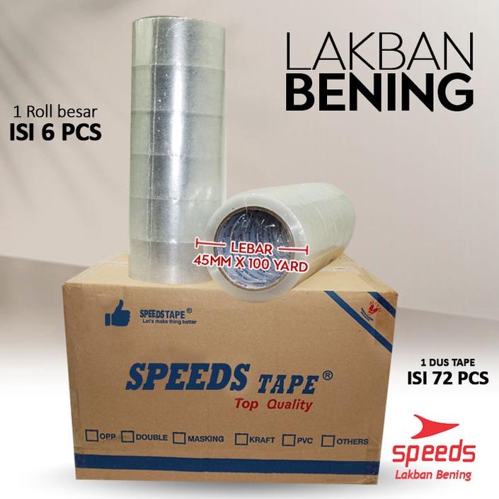 

SPEEDS Isolasi Lakban Bening 45mm x 80 Yard Murah Solasi Roll Masking Star Tape Clear Transparan Perekat Lem
