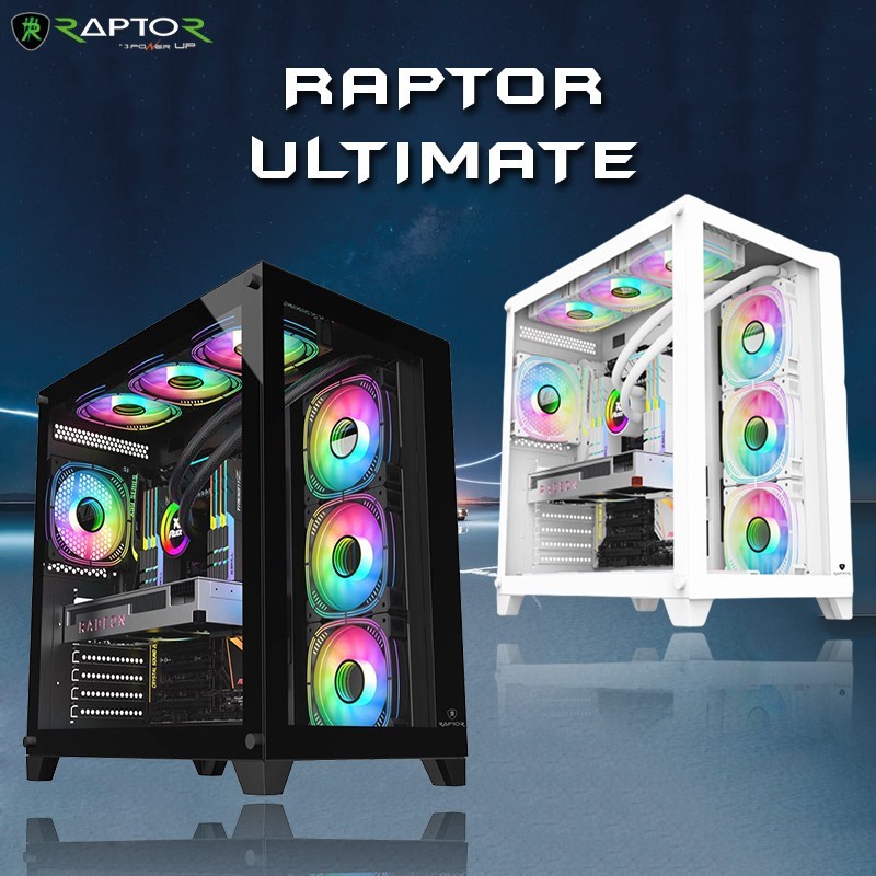 Casing Gaming RAPTOR ULTIMATE - FREE 4X FAN RGB - ATX Dual Chamber - Putih