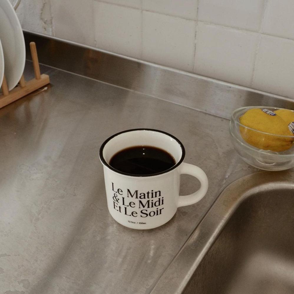 LE MATIN SOIR Bold Text Letter Typography Ceramic Coffee Mug / Gelas Mug Tulisan Aesthetic French Ba