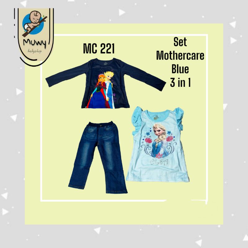 SETELAN BAJU ANAK CEWE [MC. 221] Mothercare blue 3in1