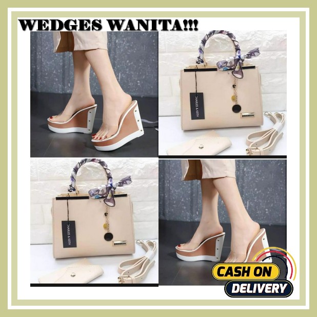Sandal Sendal Wedges Weges Widges Wegdes Slop Selop Wanita Cewek Korea Casual Terbaru Murah 7Cm Pest
