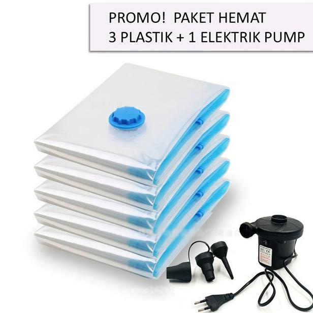 Paket 3 PCS Plastik Vacum Baju Vacuum Laundry Vakum Travel Bag + Pompa